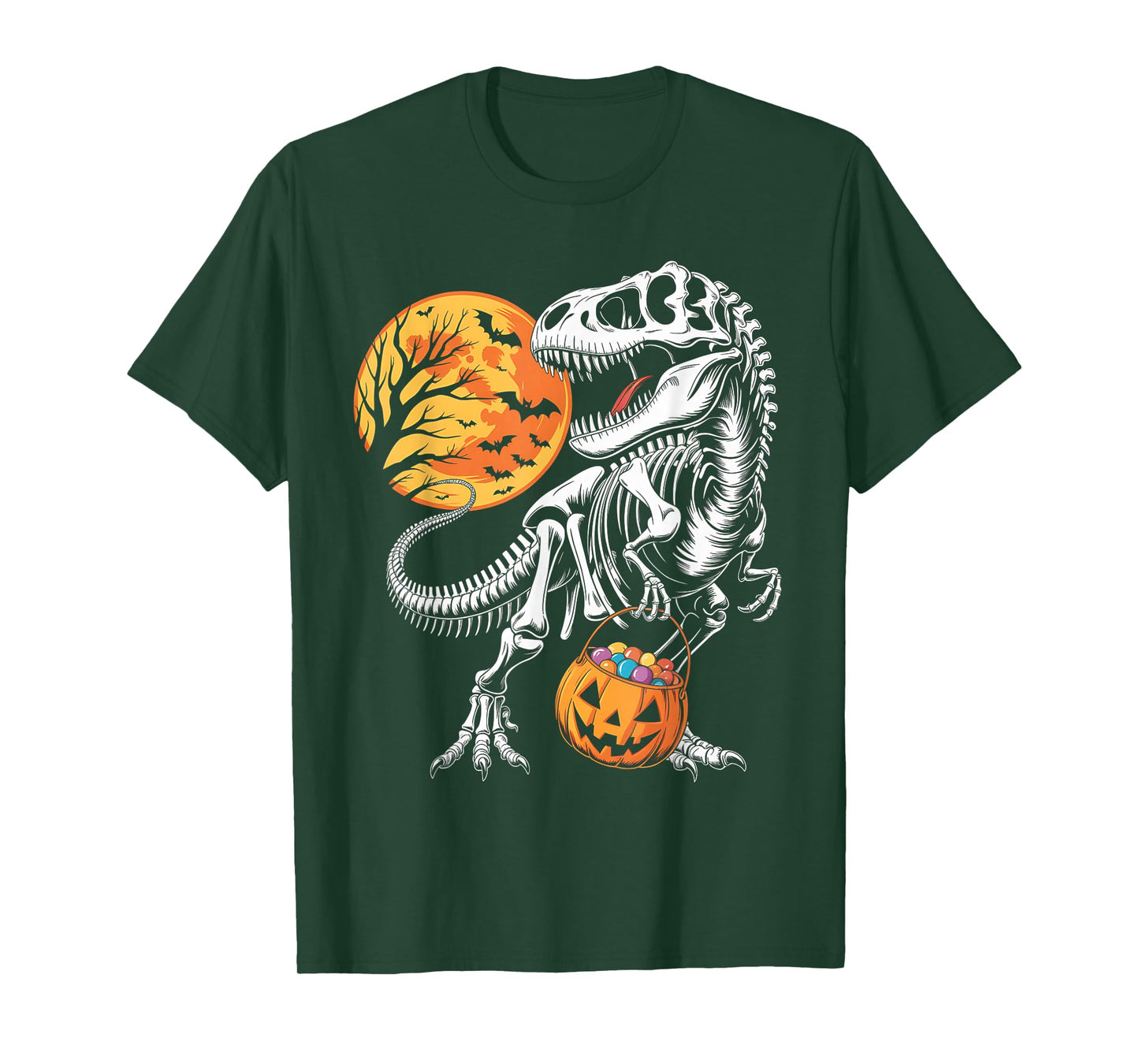 Funny Dinosaur Skeleton Scary Pumpkin Moon Halloween T-Shirt