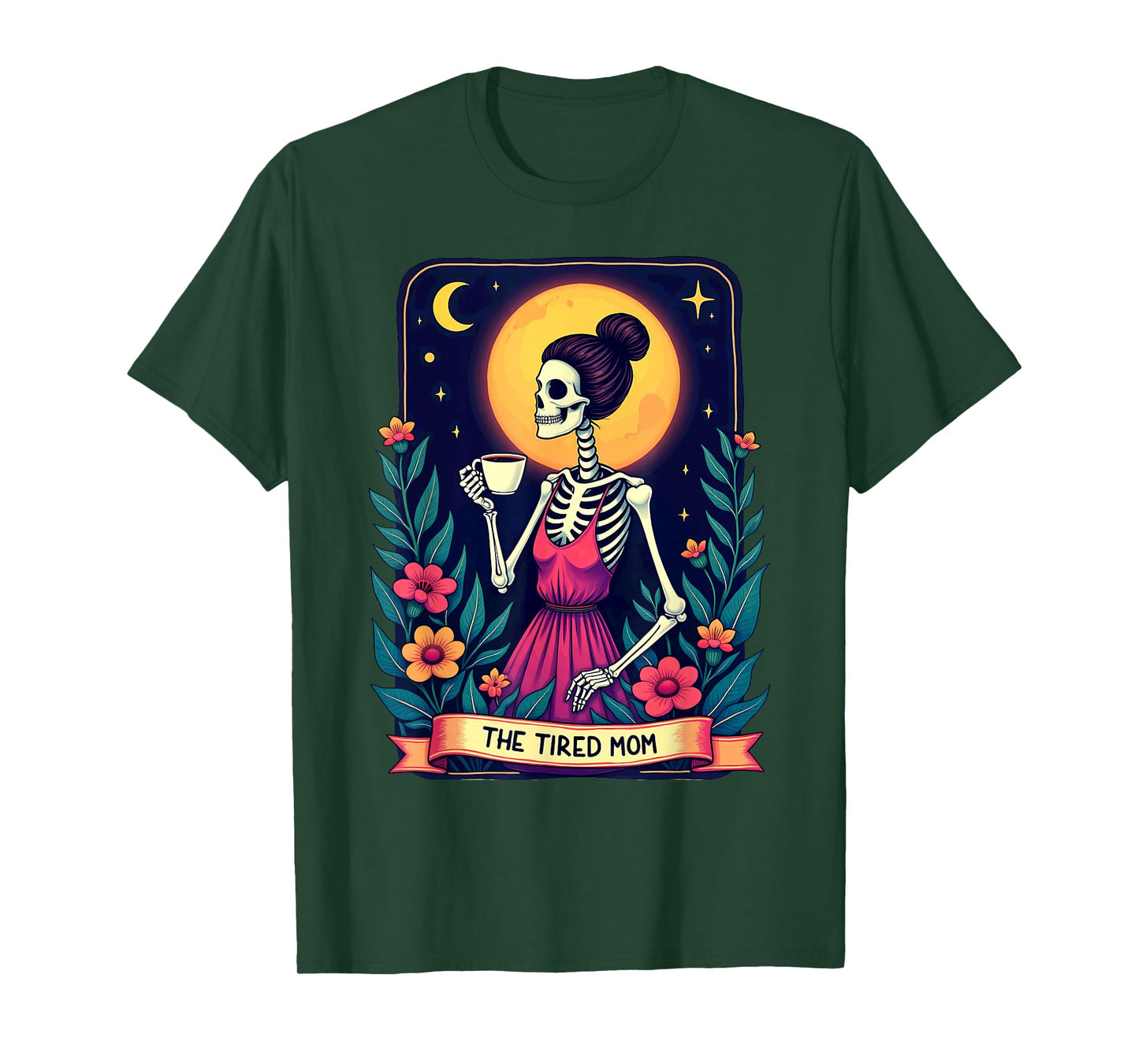 Gothic Tarot Card Skeleton Coffee The Tired Mom T-Shirt