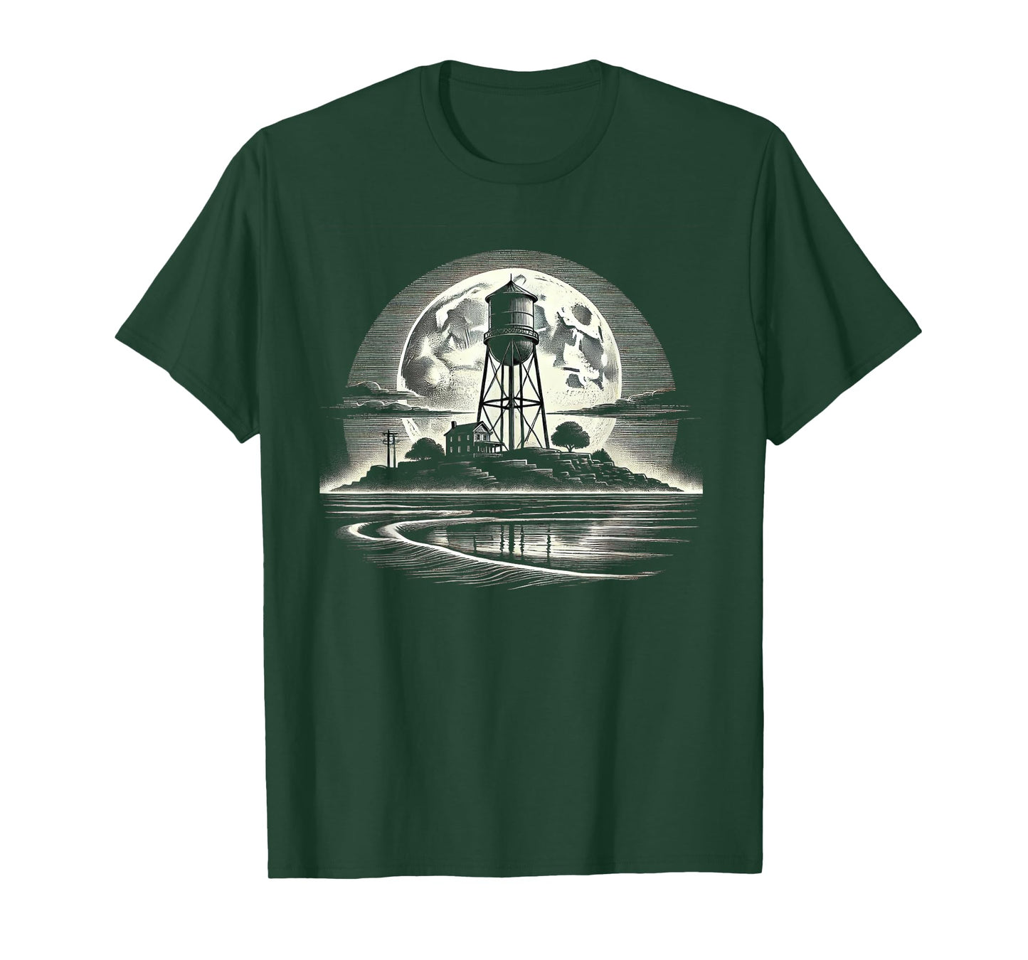 Rustic Water Tower Design - Moonlight Night T-Shirt T-Shirt
