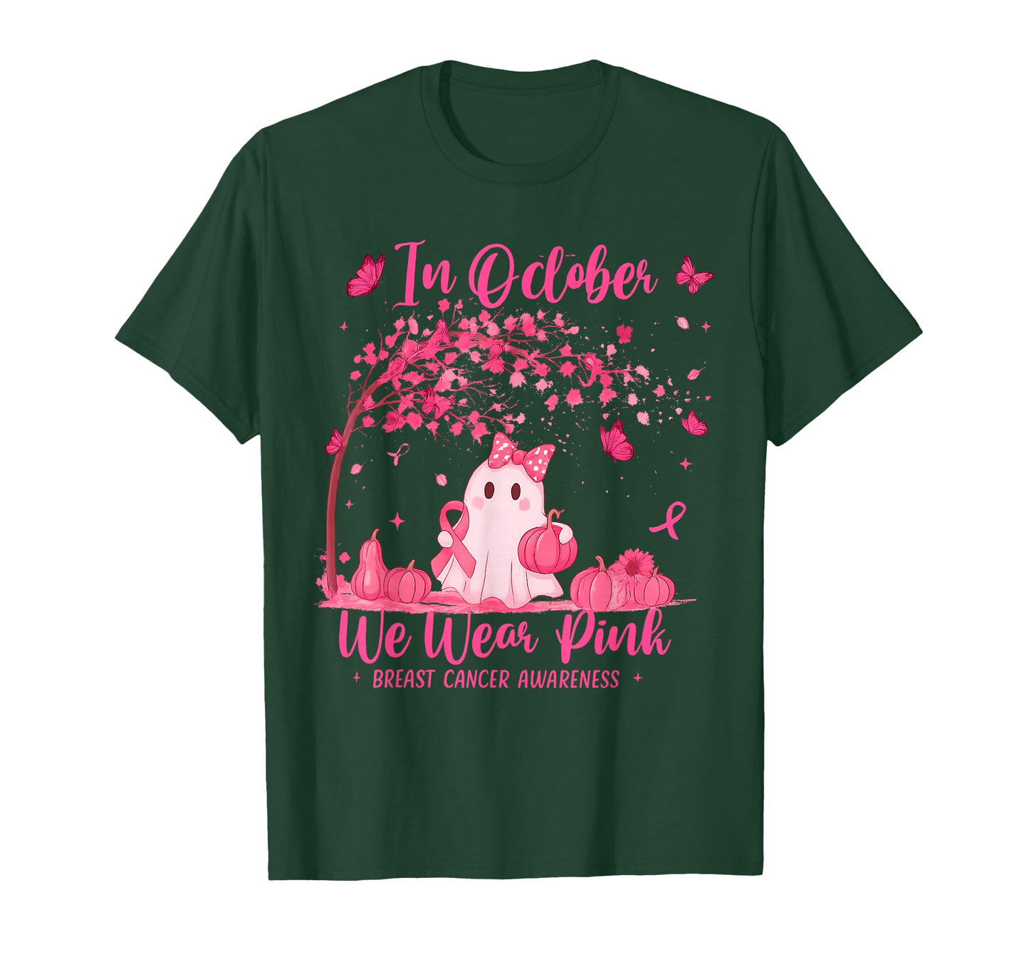 in October We Wear Pink Breast Cancer Awareness Halloween T-Shirt