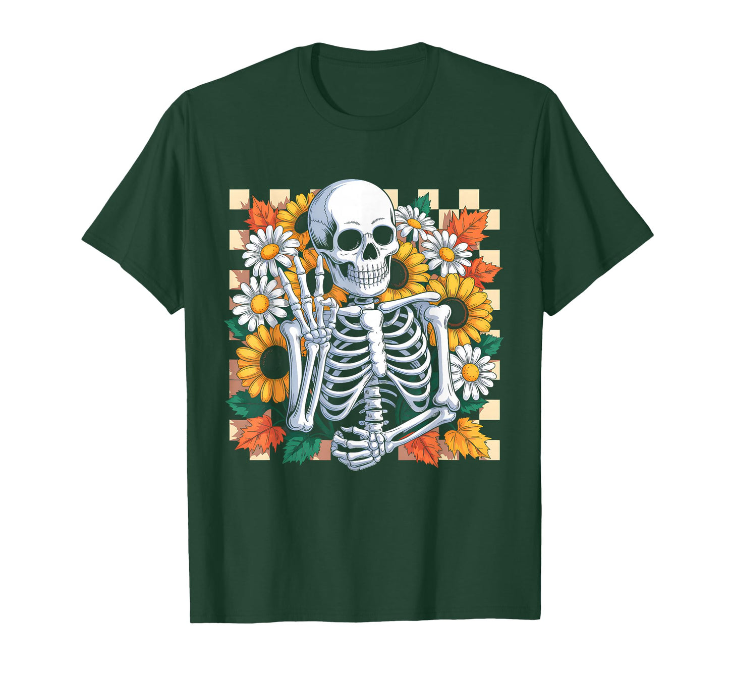 Retro Fall Skeleton Halloween Skeleton Flower Spooky Season T-Shirt