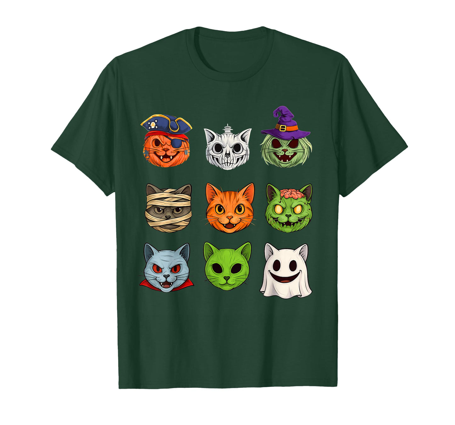 Halloween Cat Skeleton Zombie Mummy Ghost Cat Witch Vampire T-Shirt
