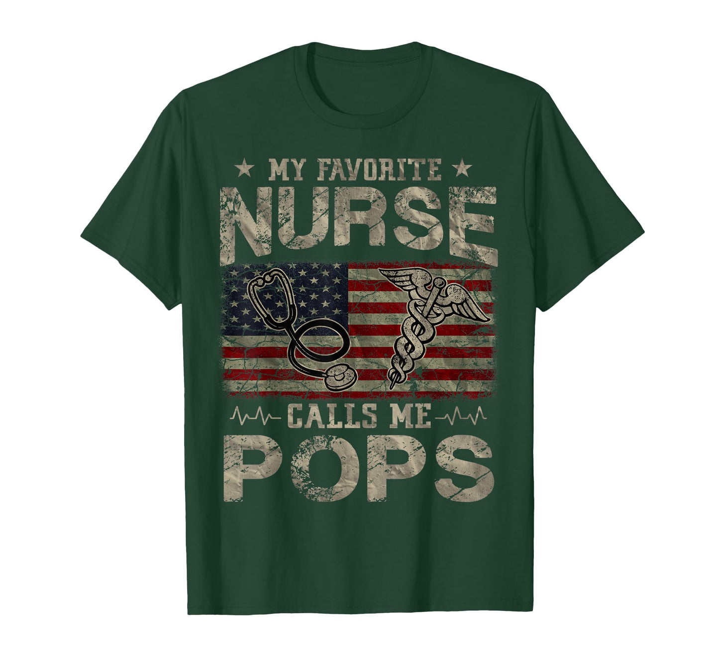My Favorite Nurse Calls Me Pops American Flag Vintage Women Men T-Shirt