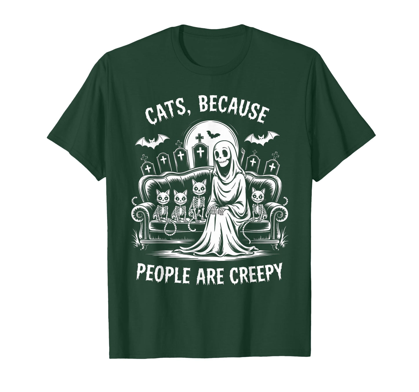Cats Because People are Creepy Ghost Halloween Cat Mom Kids T-Shirt