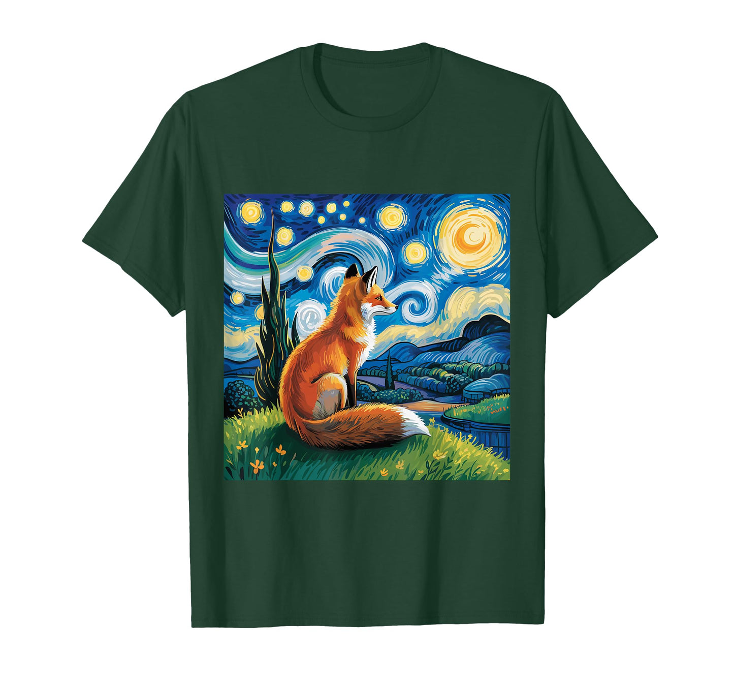 Fox Starry Night Van Gogh Dreamy Animal Night Sky T-Shirt