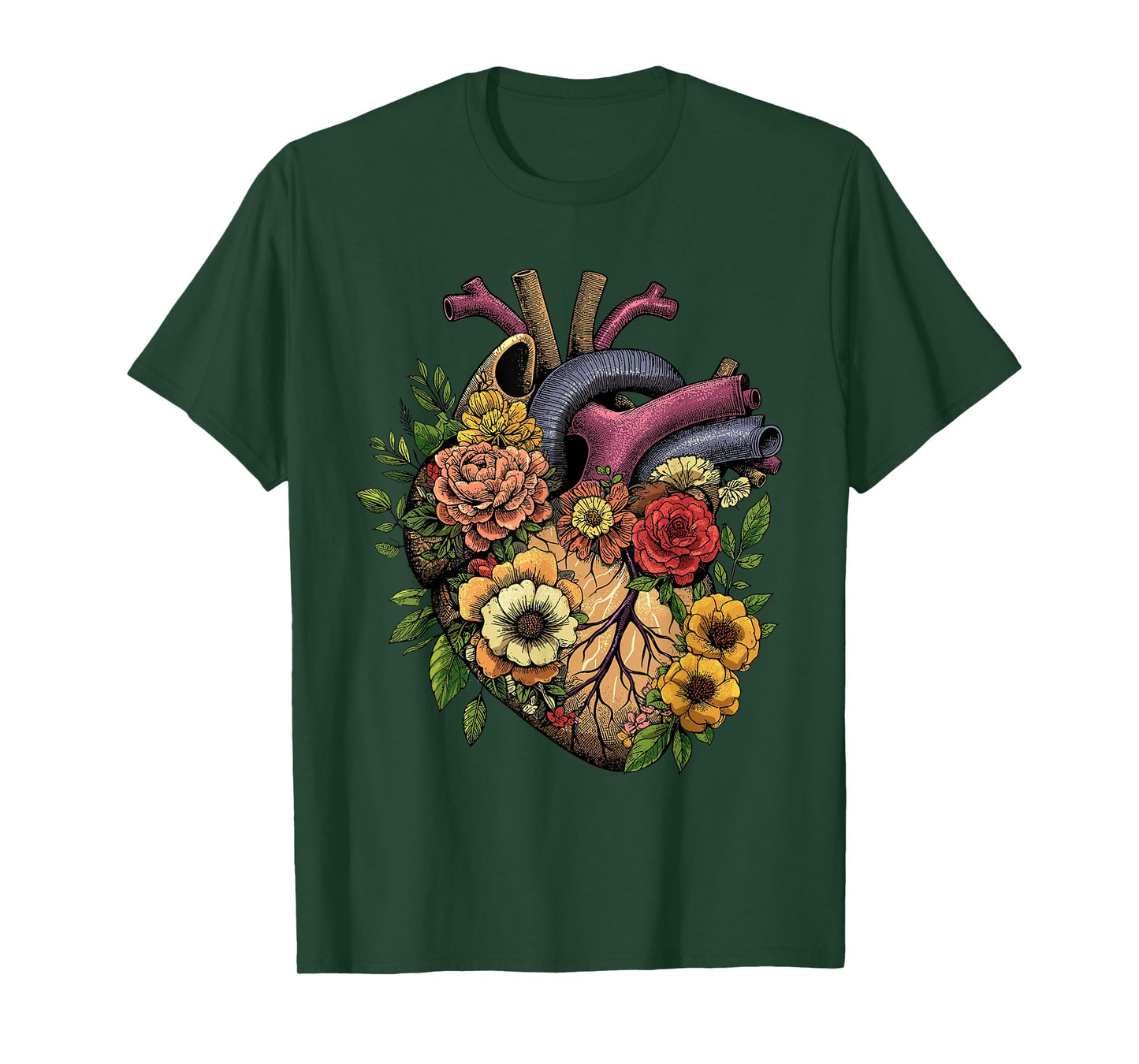 Anatomical Heart Shirt Floral Organ Cardiology Cardiac Nurse T-Shirt