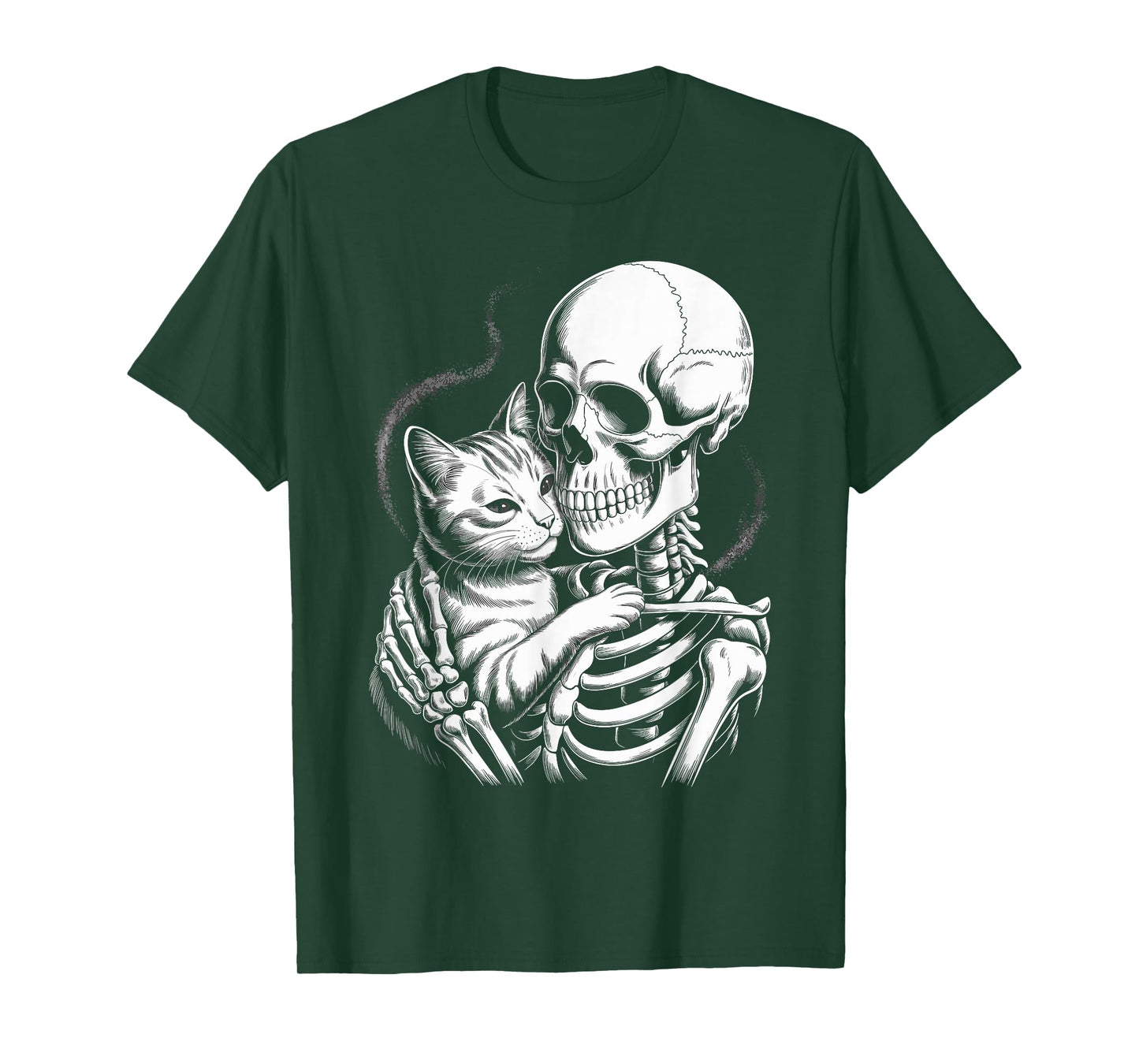 Skeleton Hugging Cat Lover Spooky Season Halloween T-Shirt