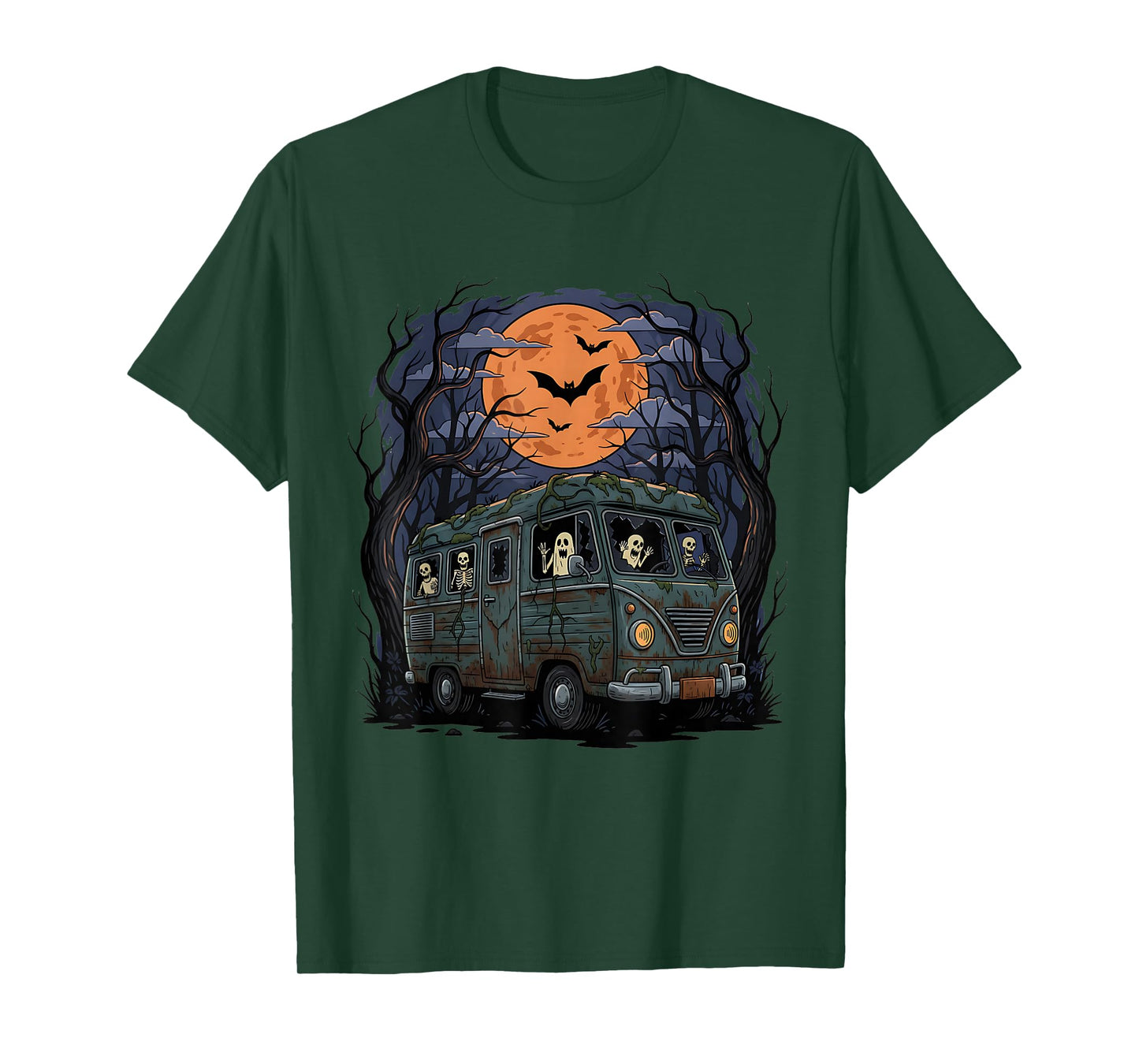 Haunted Camper RV Van Funny Halloween Skeleton Ghost Trip T-Shirt
