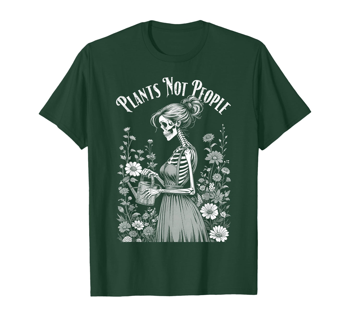 Plants Not People Plant Lover Gothic Skeleton Gardener Girl T-Shirt