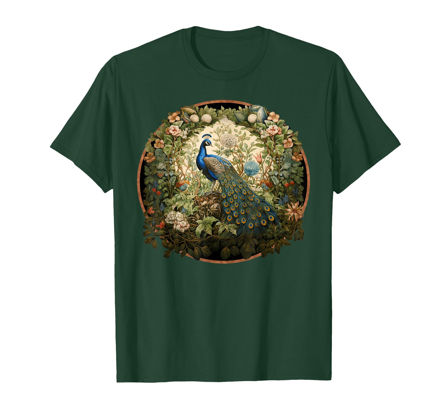 Beautiful Peacock in William Morris Style Garden T-Shirt