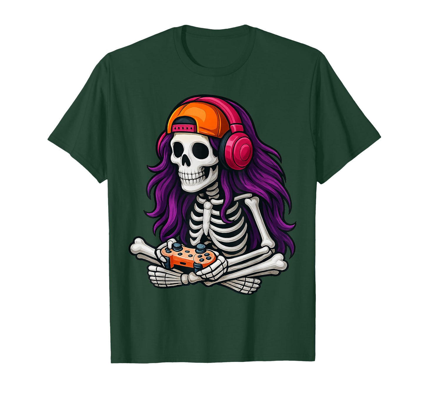 Halloween Video Game Skeleton Gamer Gaming Girl Teens Women T-Shirt