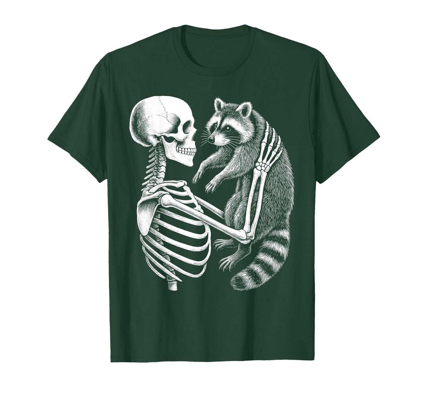 Skeleton Holding A Raccoon Funny Lazy Halloween Costume T-Shirt