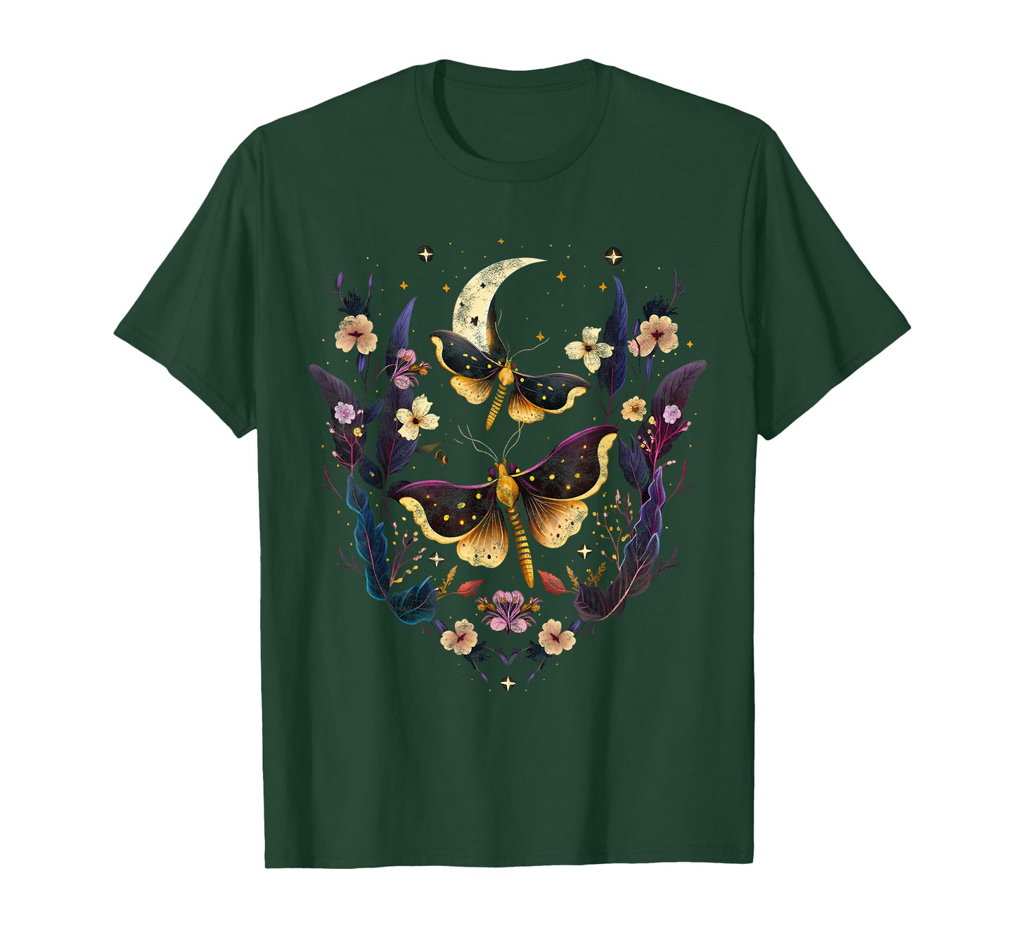 Moths with moon, flowers, butterfly, Wicca, goth, night T-Shirt