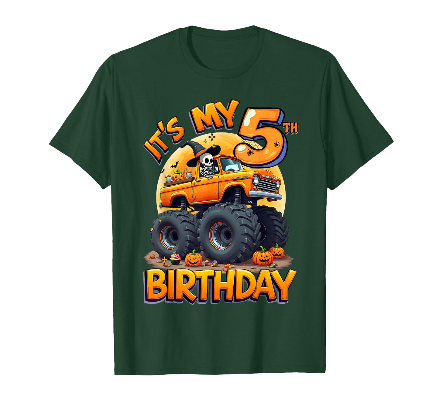 Kids It's My 5th Birthday Boy Halloween Monster Truck T-Shirt