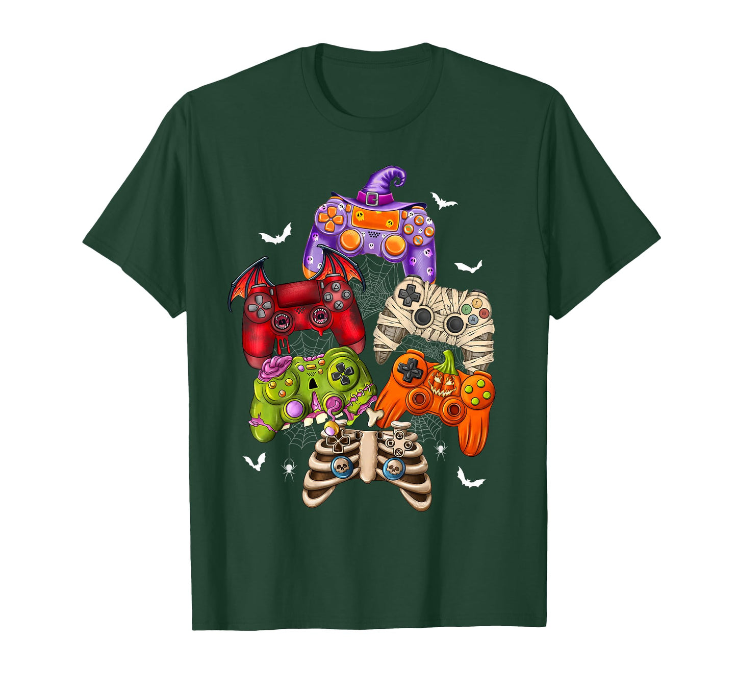 Halloween Skeleton Zombie Mummy Gaming Controllers Boys Kids T-Shirt
