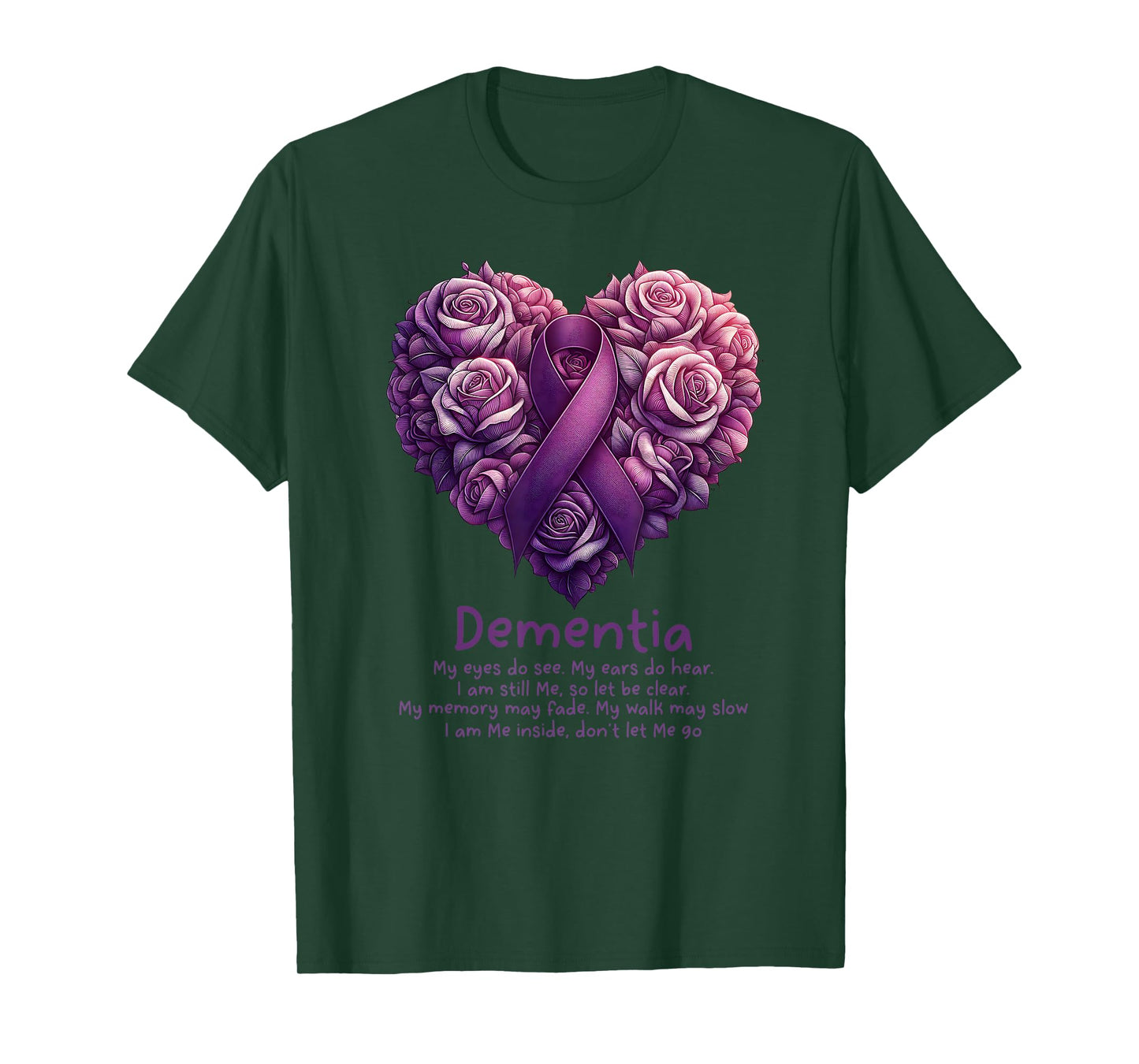 Dementia Purple Ribbon Floral Heart Alzheimers Awareness T-Shirt
