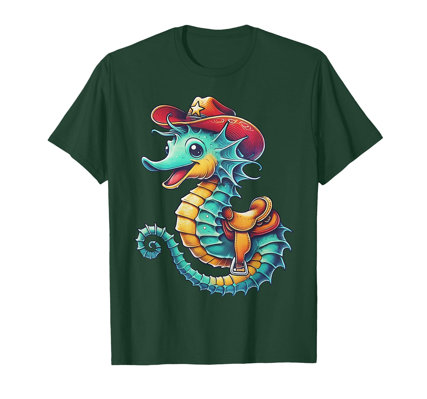 Cowboy Seahorse Colorful Underwater Sea Rodeo Ocean Western T-Shirt