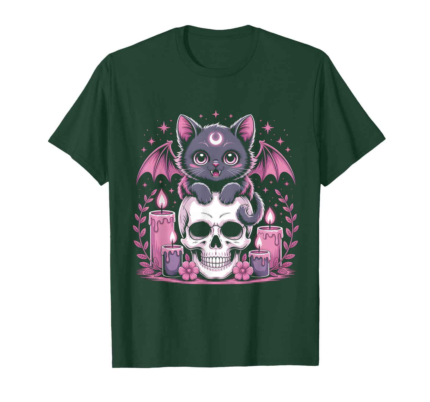 Kawaii Pastel Goth Cute Creepy Cat Bat Skeleton Tee T-Shirt