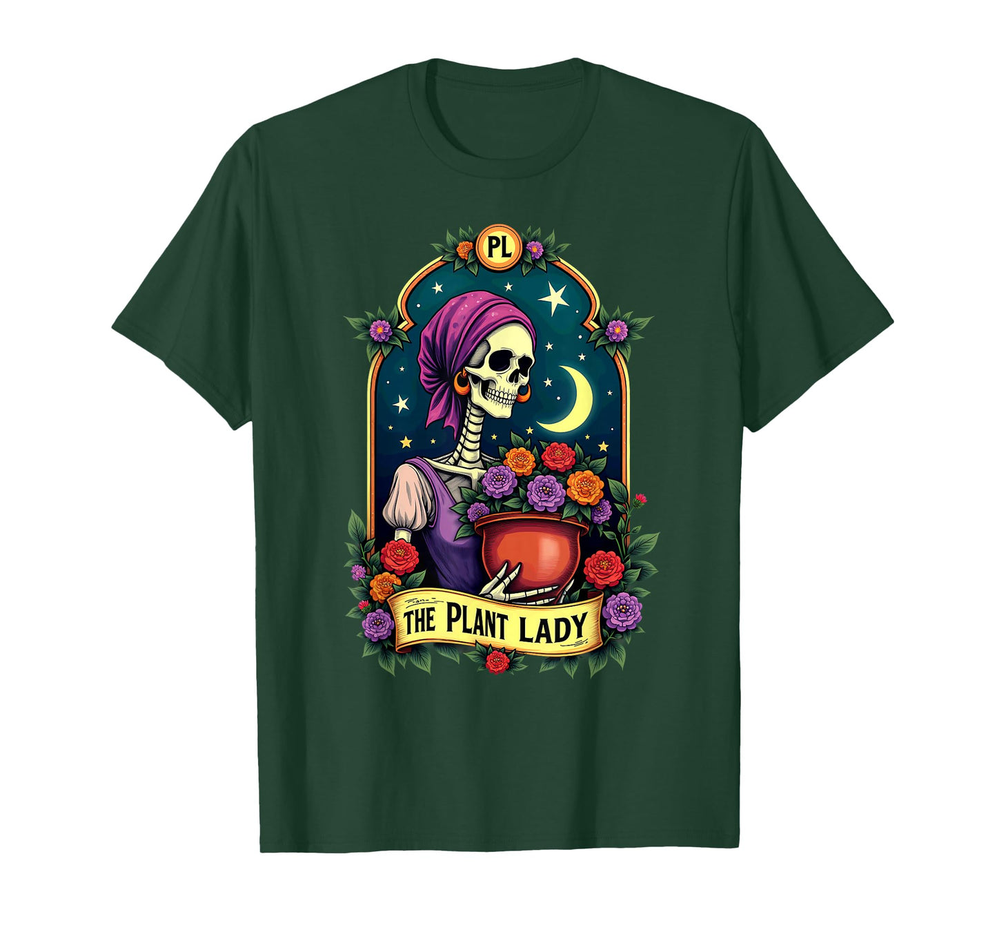 Gothic Tarot Card The Plant Lady Skeleton Halloween T-Shirt