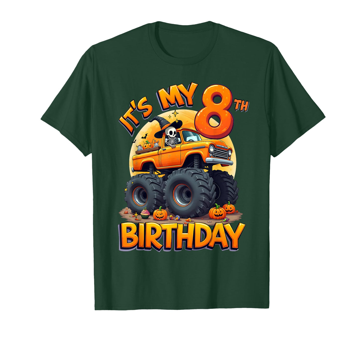 Kids It's My 8th Birthday Boy Halloween Monster Truck T-Shirt