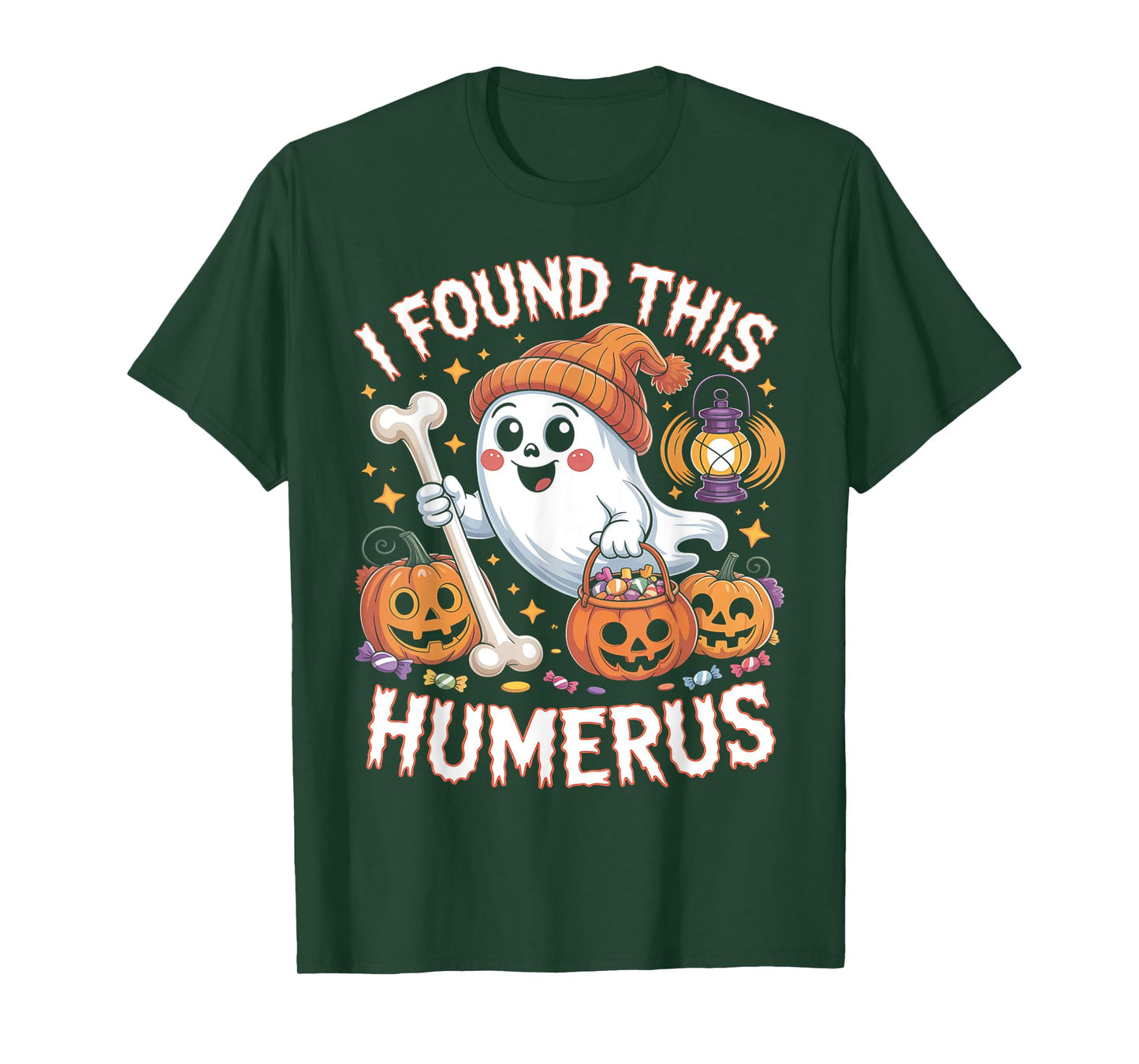 I Found This Humerus Funny Halloween Ghost Skeleton Womens T-Shirt