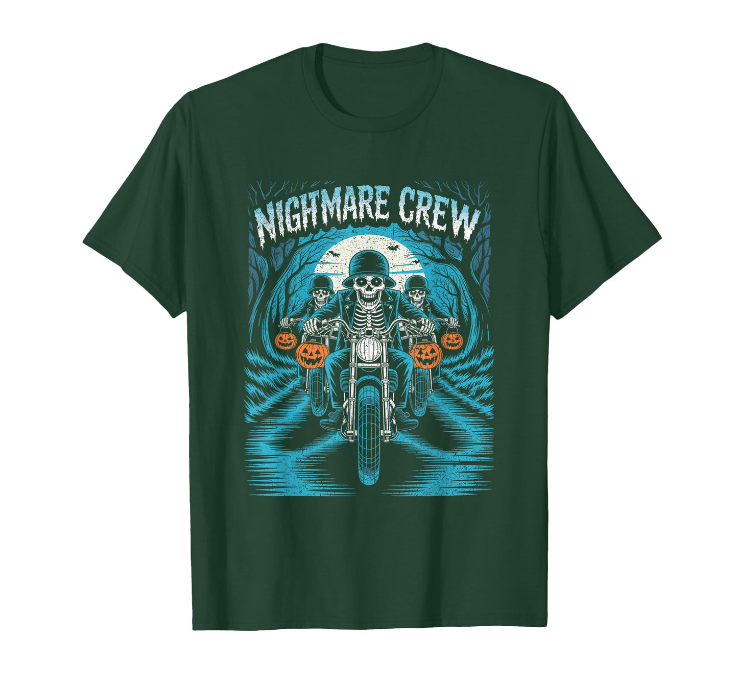 Nightmare Crew Skeleton Bikers Halloween Pumpkins T-Shirt