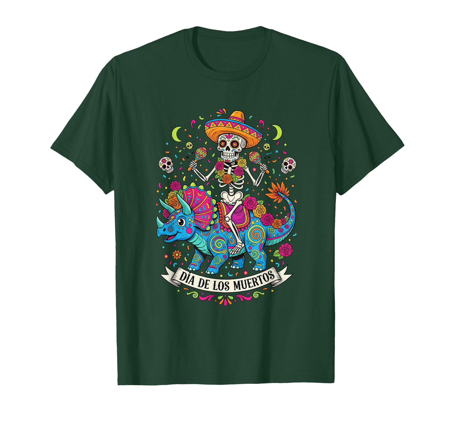 Skeleton Dinosaur Dia De Los Muertos Sugar Skull Mexican T-Shirt