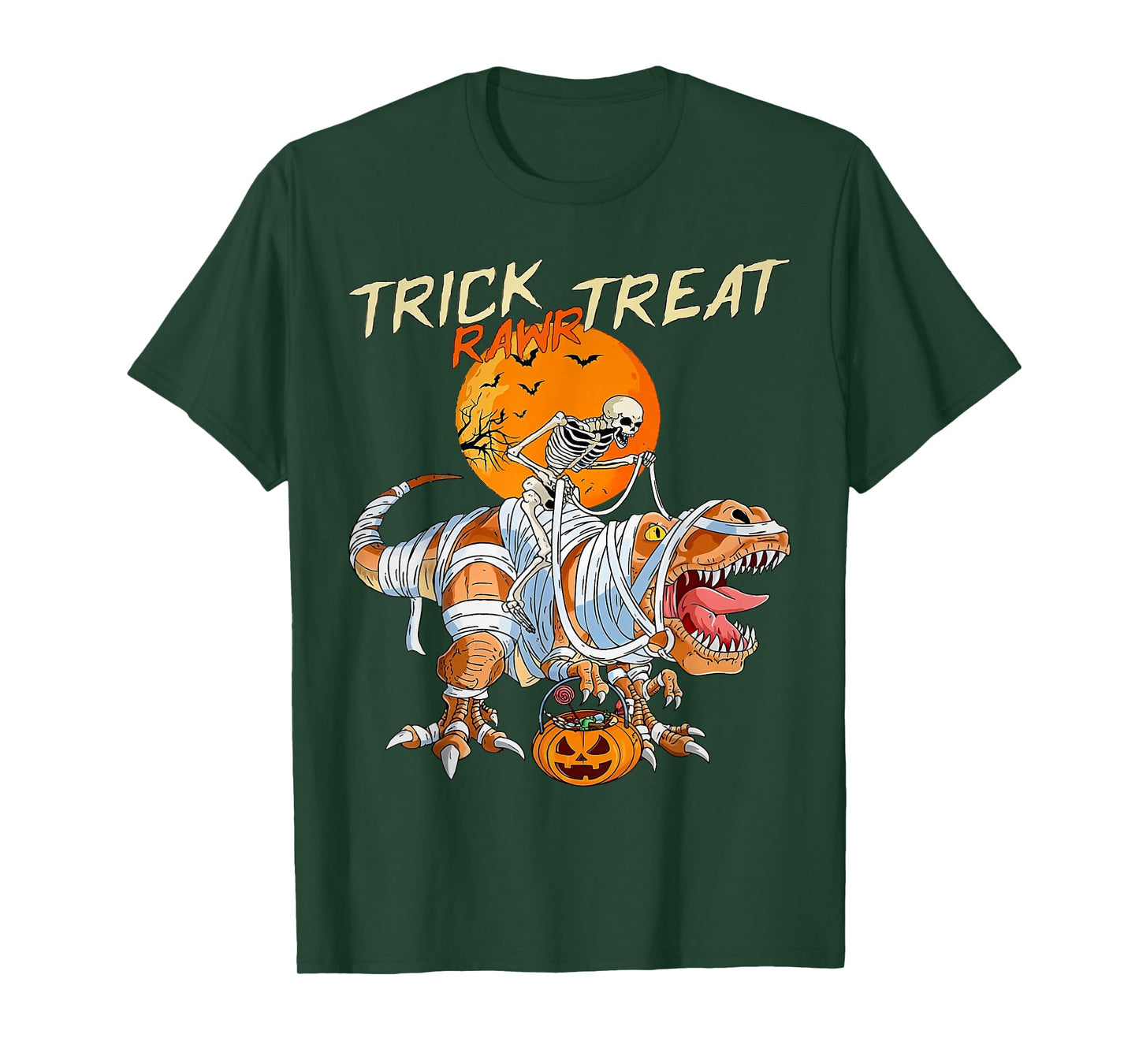 Funny Trick Rawr Treat Dinosaur T rex Skeleton Mummy T-Shirt