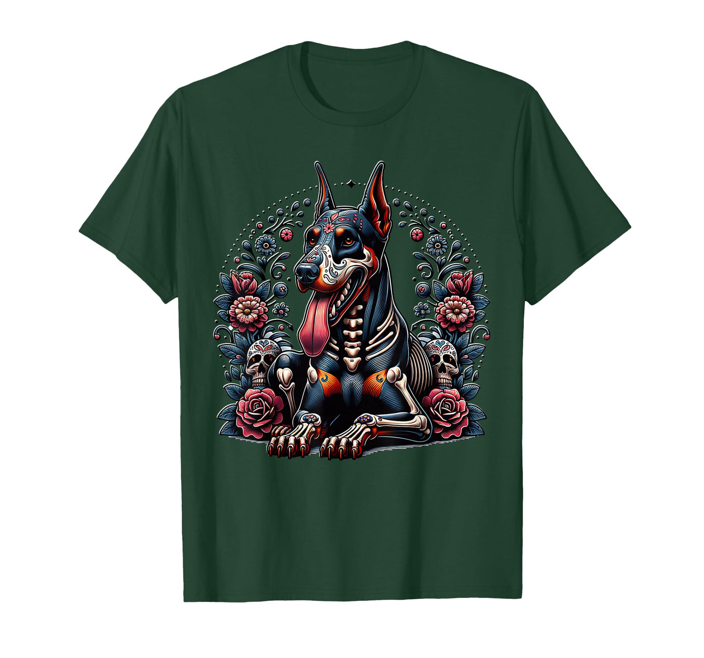 Doberman Dia De Los Muertos Doberman Halloween Dobie T-Shirt