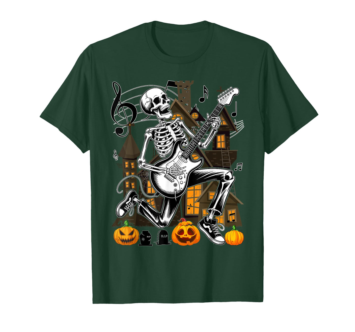 Halloween Skeleton Playing Guitar - Rock and Roll Band T-Shirt