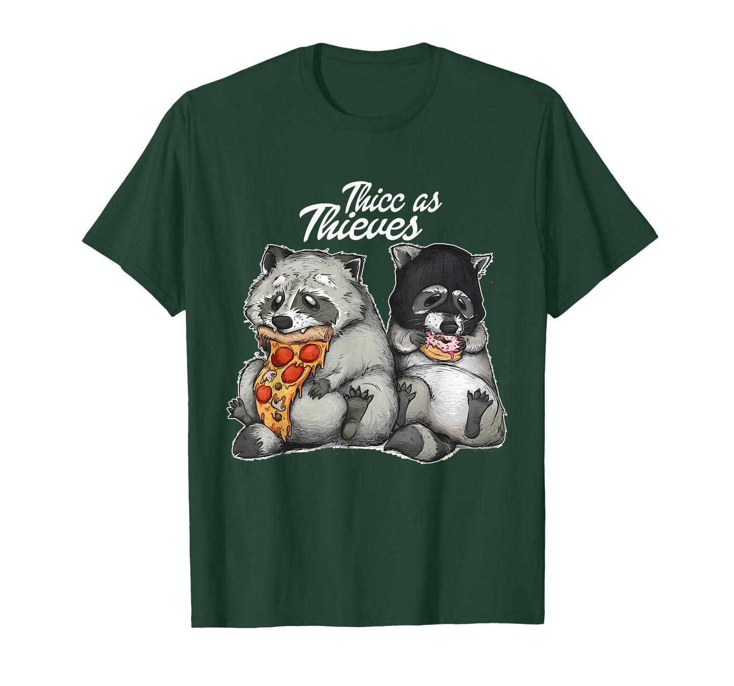 Funny Pizza Donuts Thic As Thieves Adorable Raccoon Lovers T-Shirt