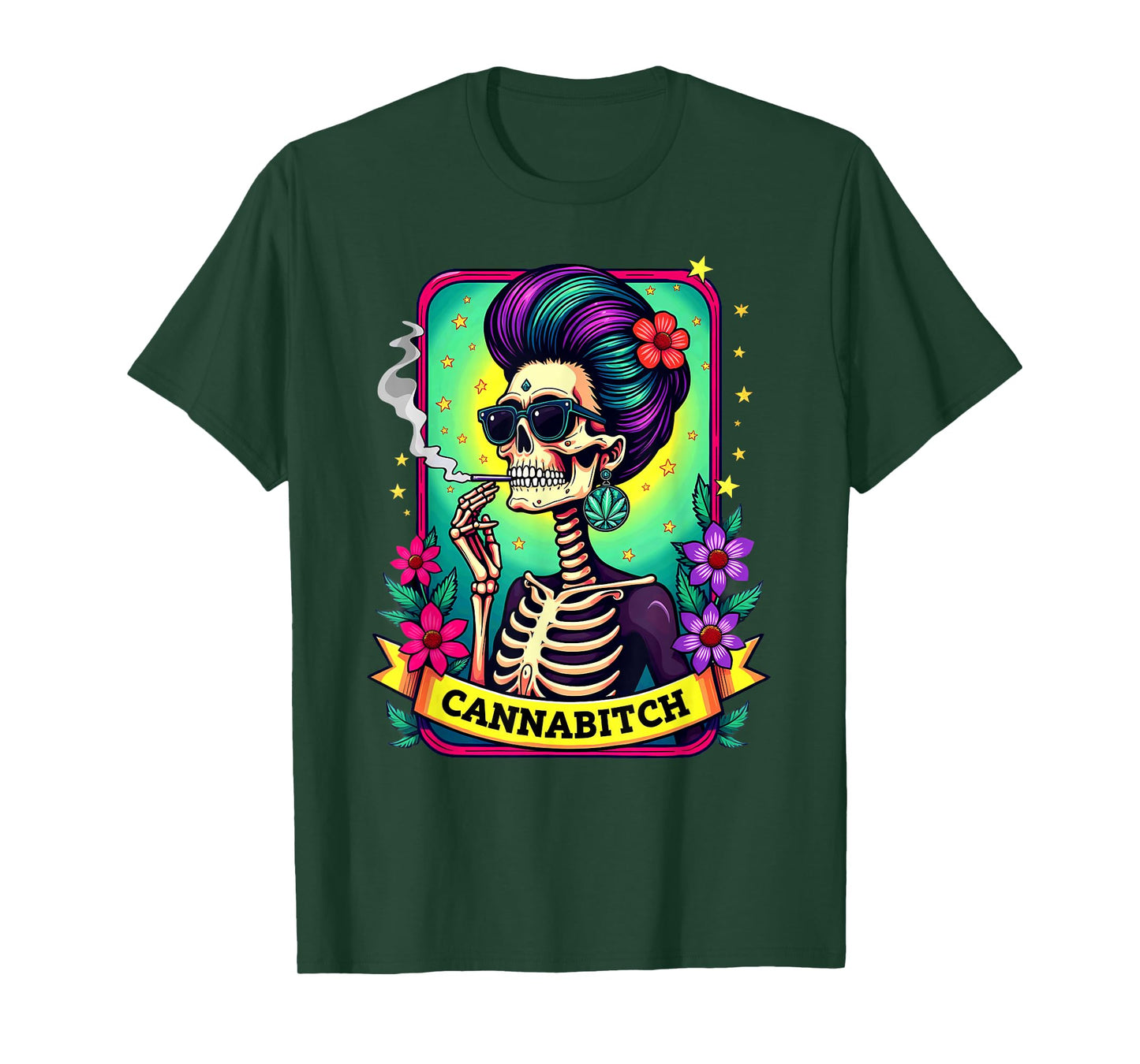 Tarot Card Cannabitch Skeleton Stoners Marijuana Smoking T-Shirt