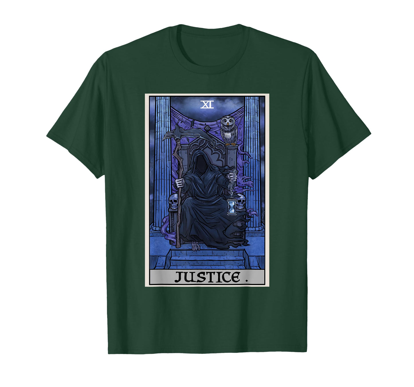 Justice Tarot Card Grim Reaper Halloween Gothic Witch Horror T-Shirt