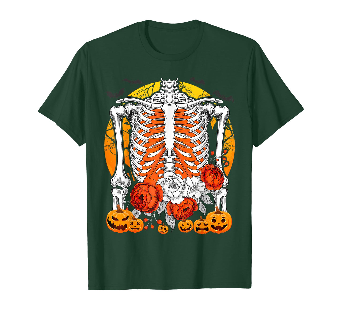Skeleton Flowers Rib Cage X-Ray Funny Halloween T-Shirt