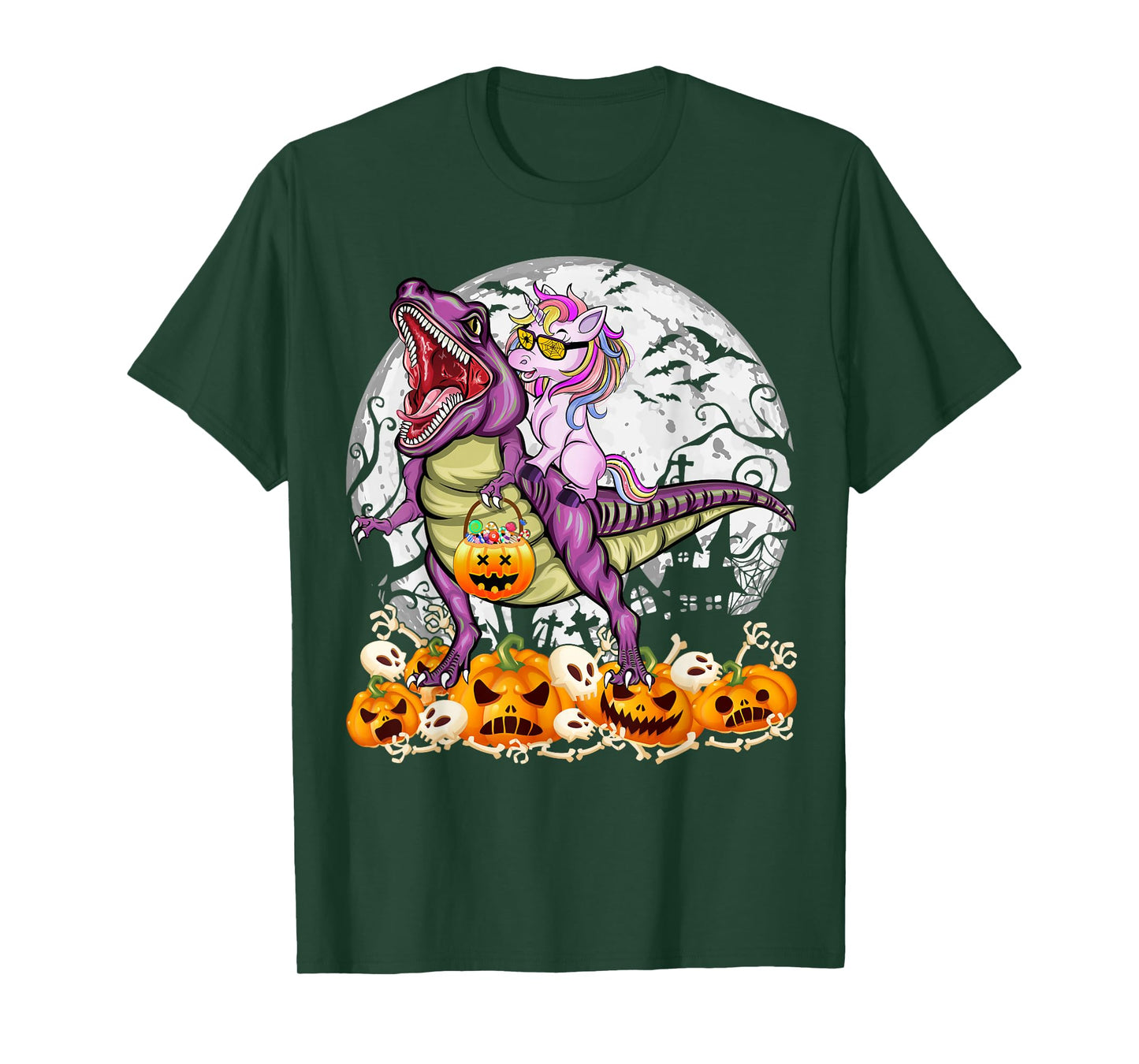 Unicorn Riding Dinosaur T rex Spooky Halloween Costume Girls T-Shirt