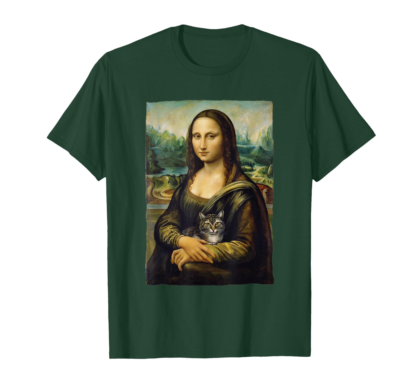 Mona Lisa Holding Grey Cat Portrait Art Painting T-Shirt