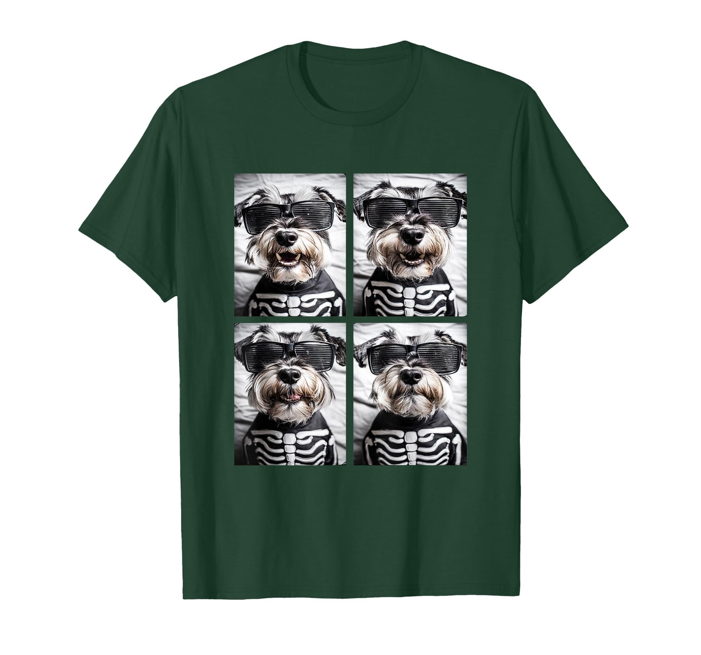 Cute Schnauzers with Sunglasses Halloween Skeleton Costume T-Shirt