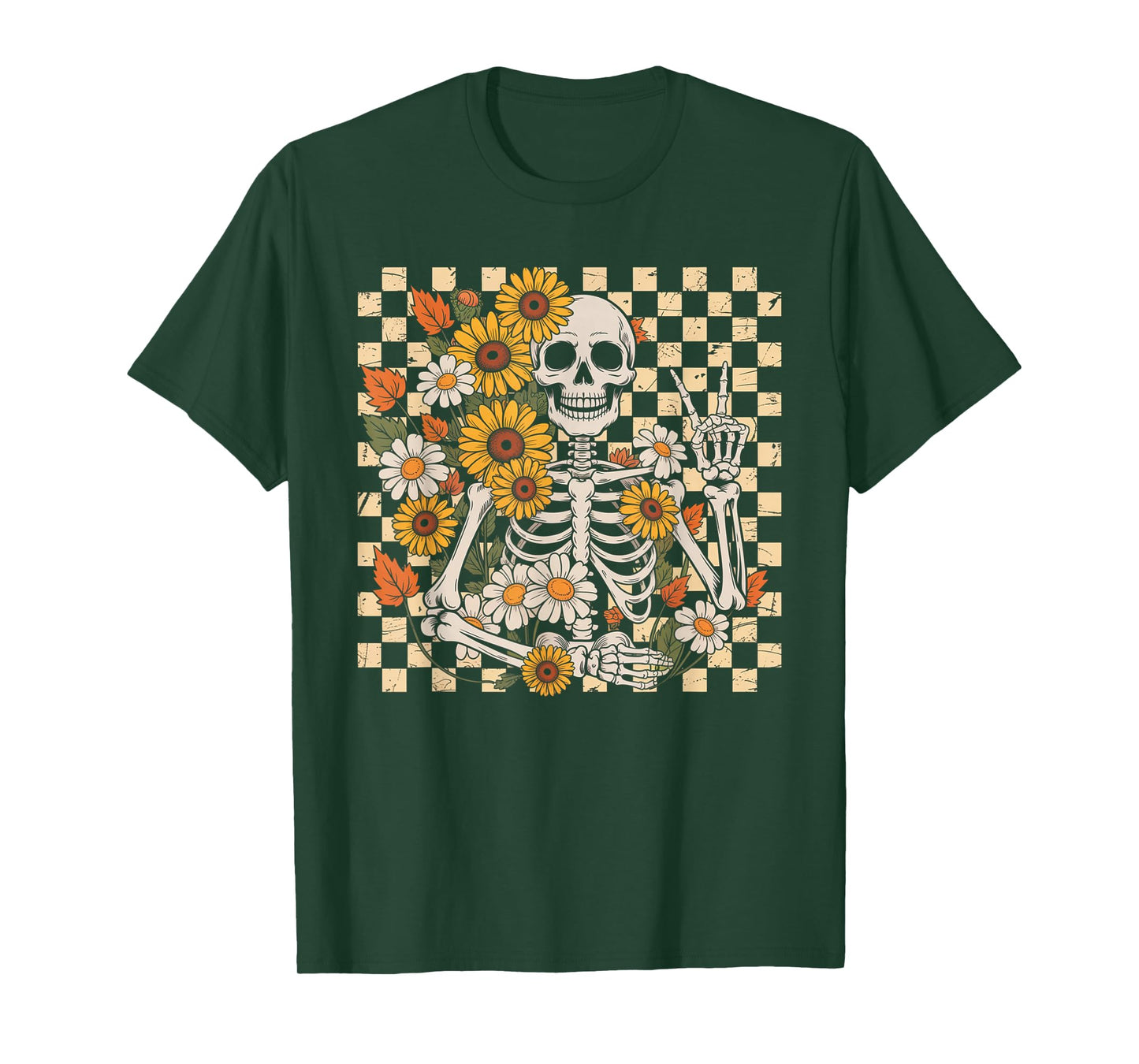 Retro Fall Skeleton Halloween Skeleton Flower Spooky Season T-Shirt
