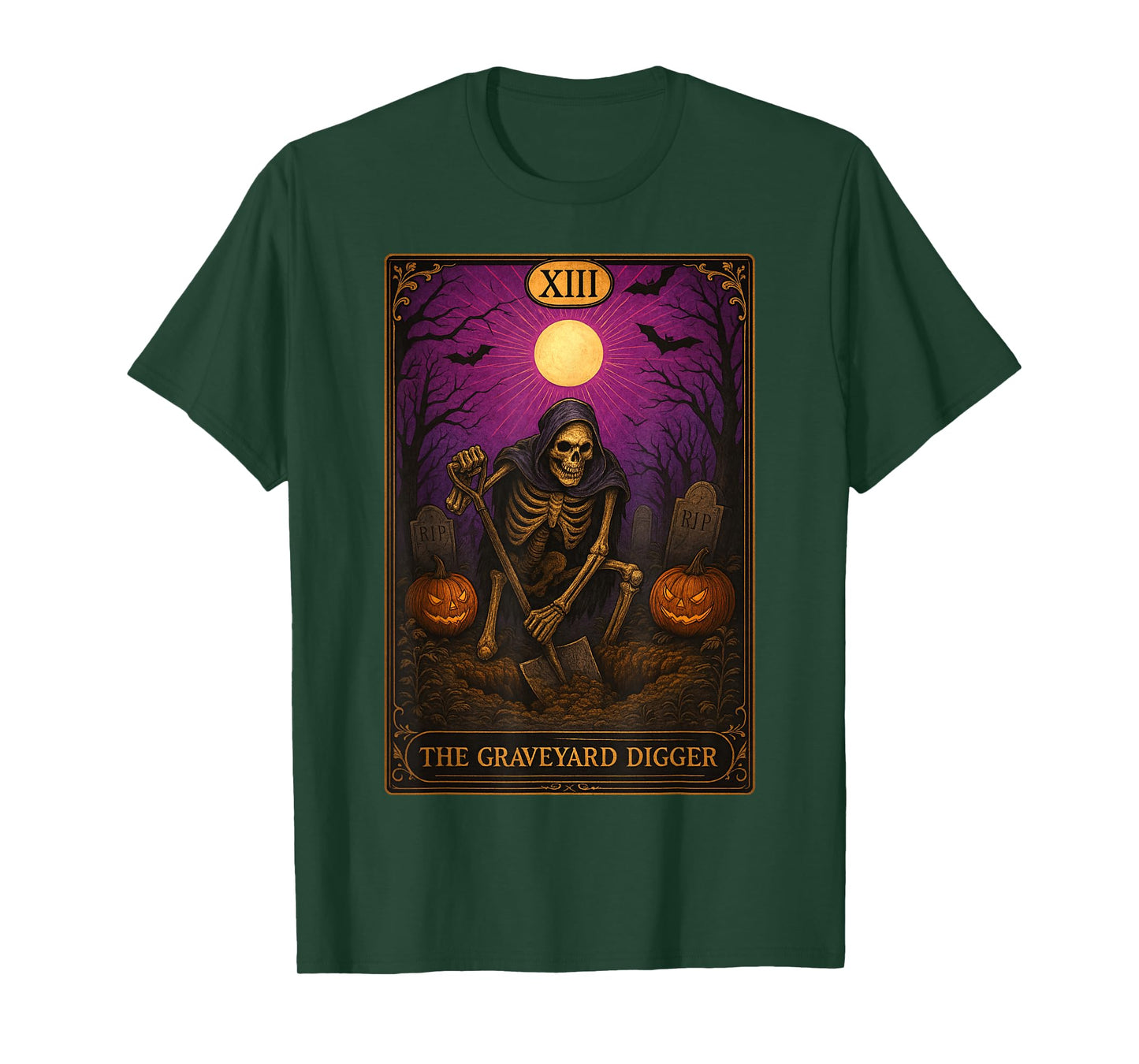 Graveyard Digger Skeleton Gothic Tarot Card for Grave Worker T-Shirt