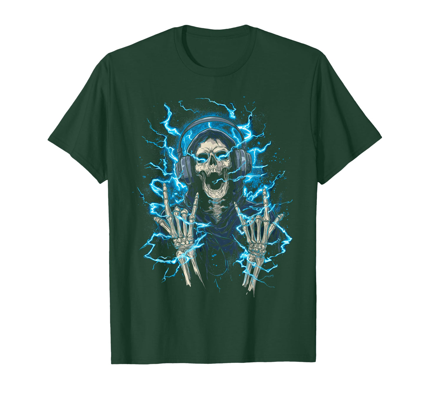 Y2k Gothic Emo Skull Electric Skeleton DJ Headphones T-Shirt