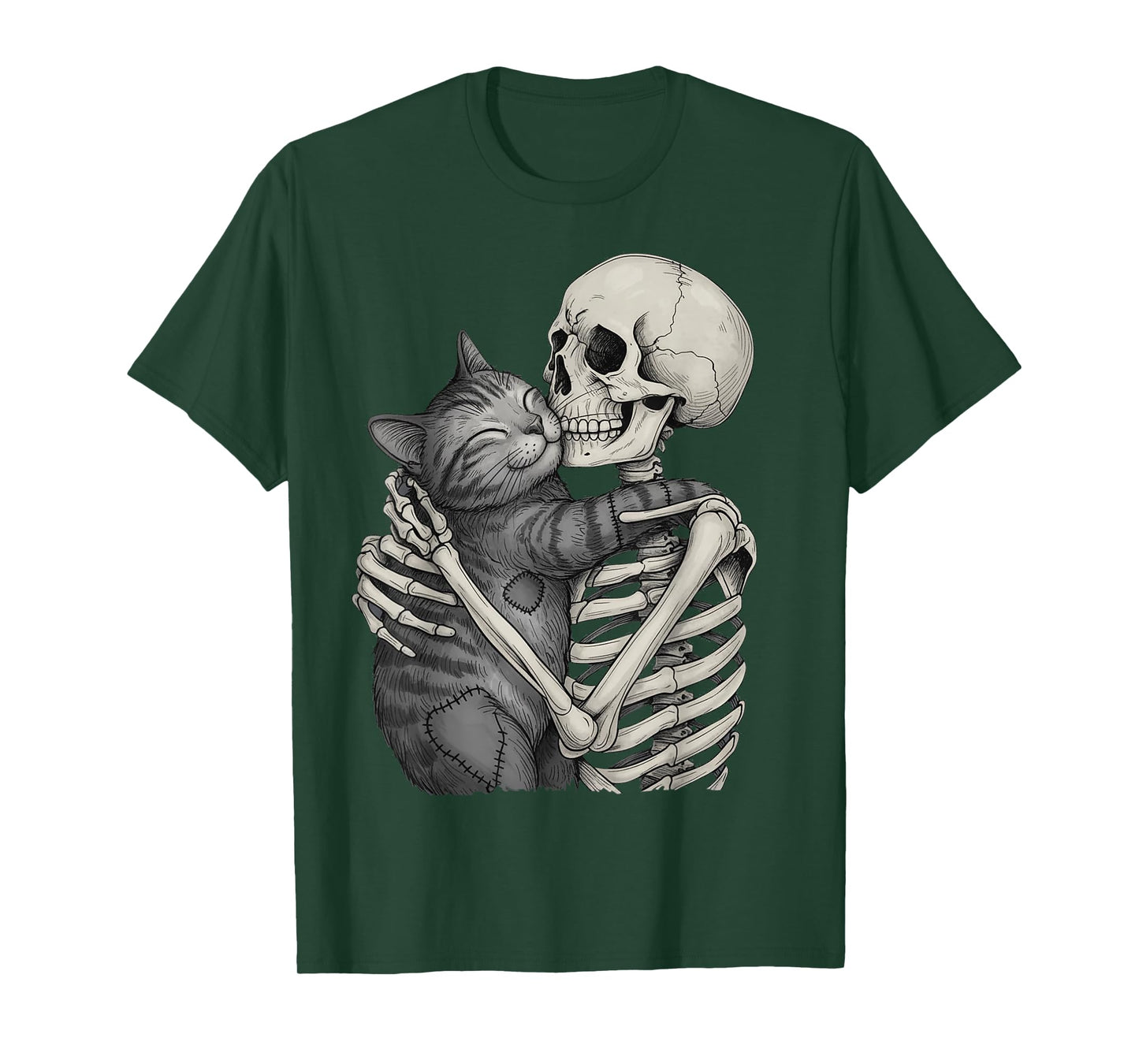 Skeleton Hugging Cat Cute Halloween Graphic for Women T-Shirt