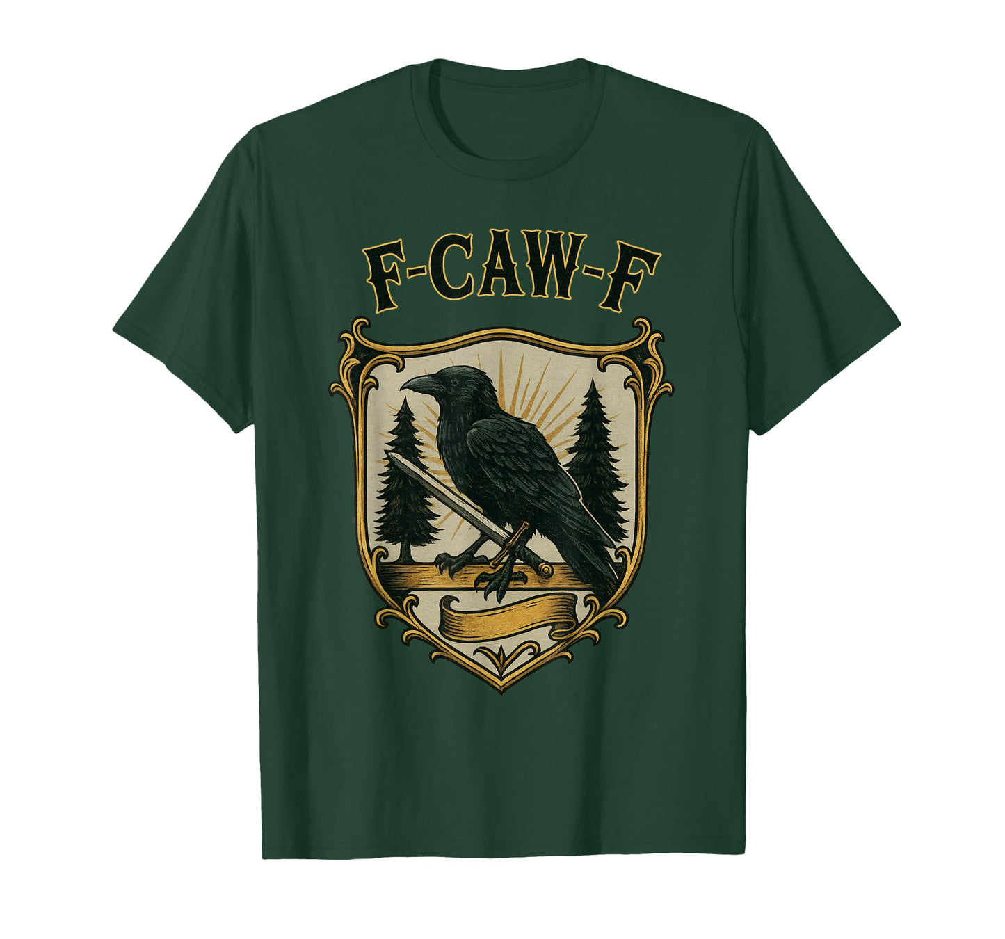 F-Caw-F Black Crow Vintage Crest Gothic Raven Adult Humor T-Shirt