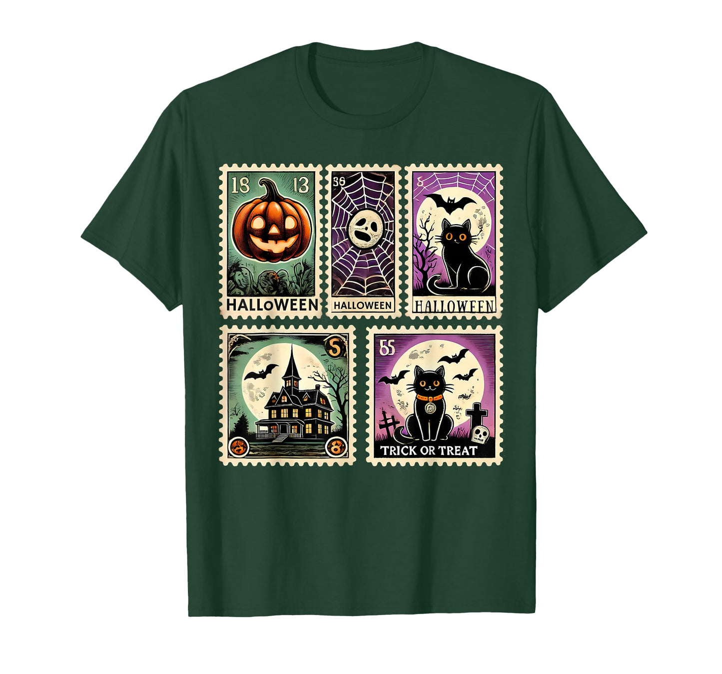 Spooky Halloween Icons Pumpkins Ghosts Skeleton Bats Art T-Shirt