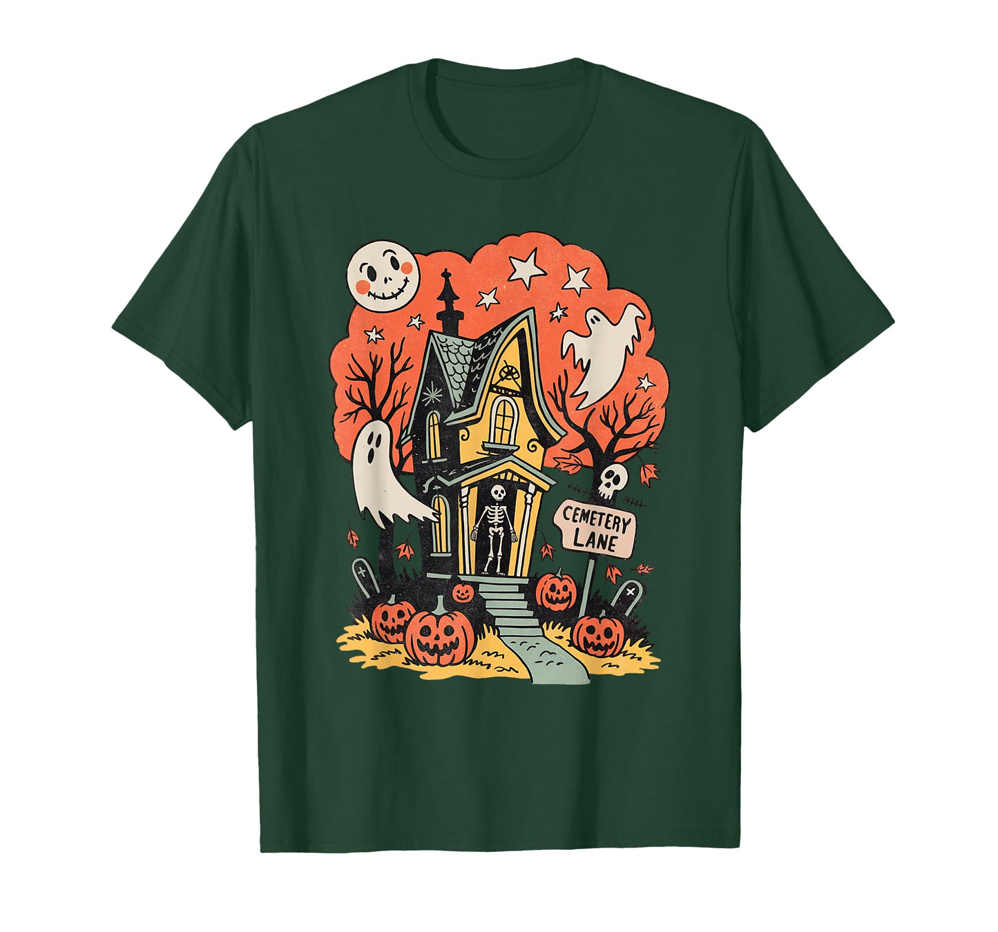 Retro Haunted House Halloween Scene T-Shirt