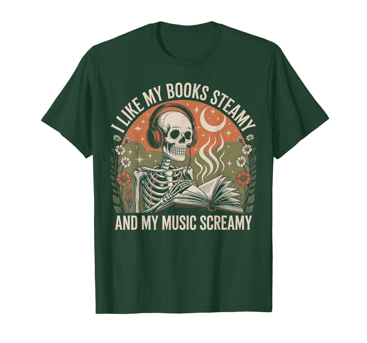 I Like My Books Steamy and My Music Screamy Skeleton T-Shirt