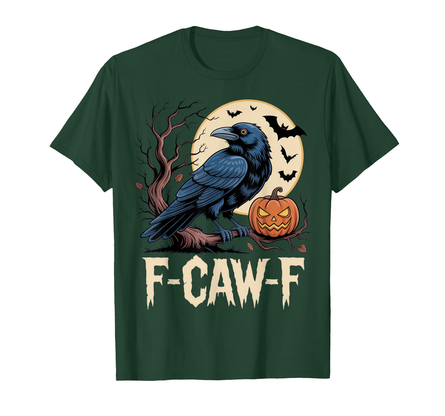 F-CAW-F Funny Raven Halloween Outfit Spooky Pumpkin Moon T-Shirt