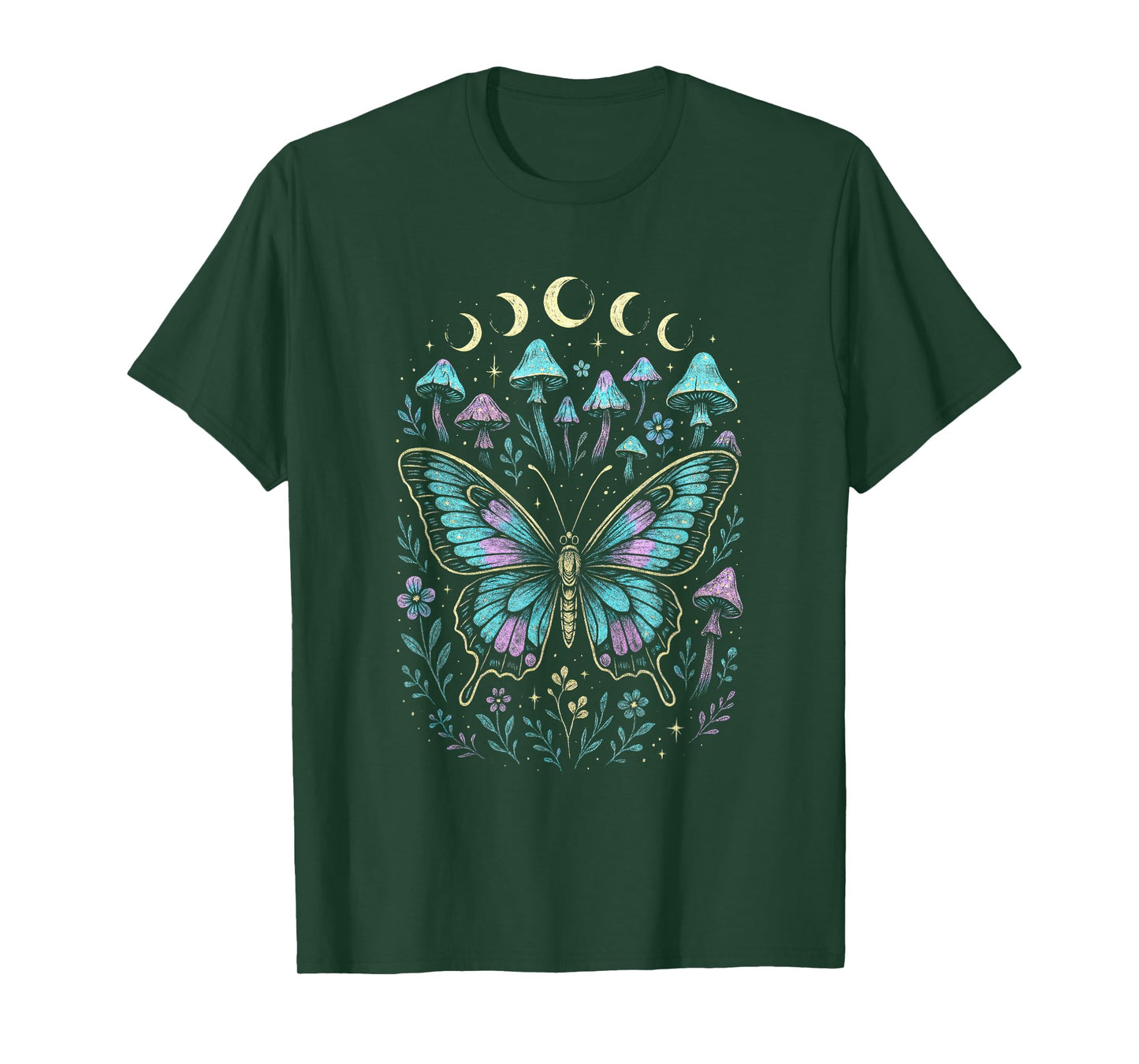 Butterfly Moon Nature Mushroom Magical Colorful T-Shirt