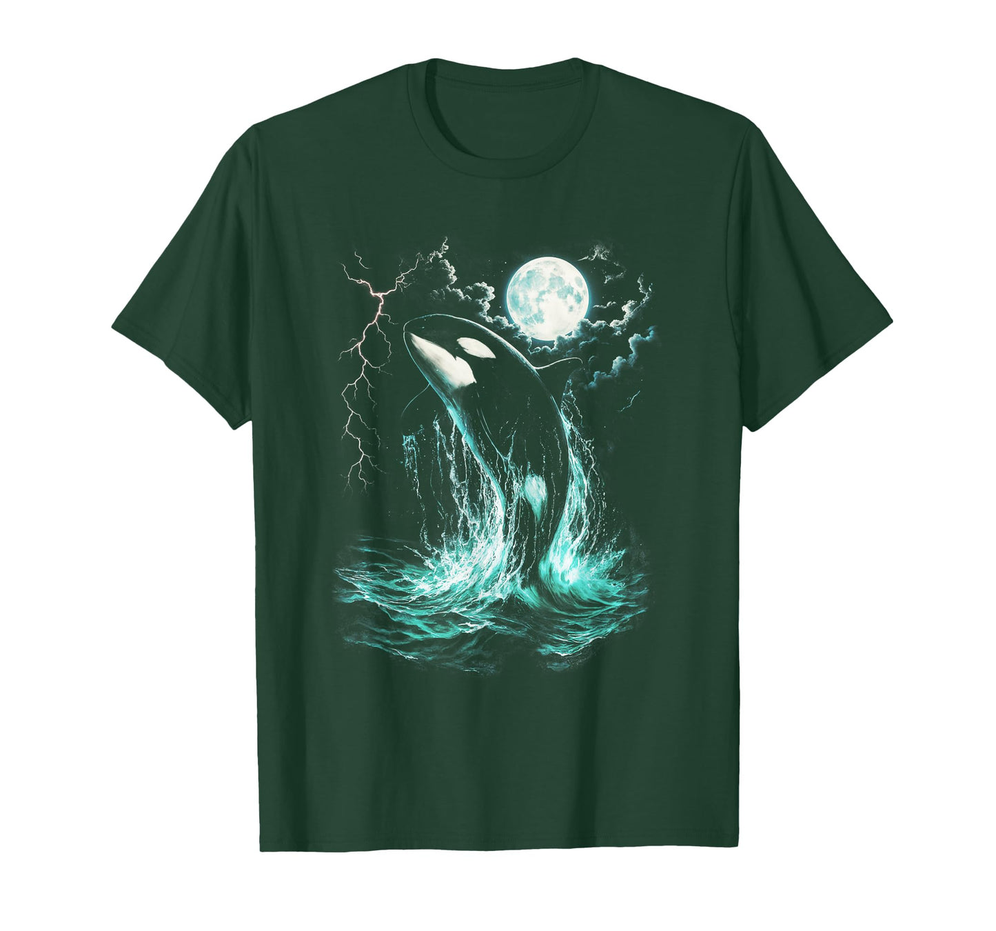 Orca Midnight Vintage Moonlight Ocean Lightning Men Boy Kids T-Shirt