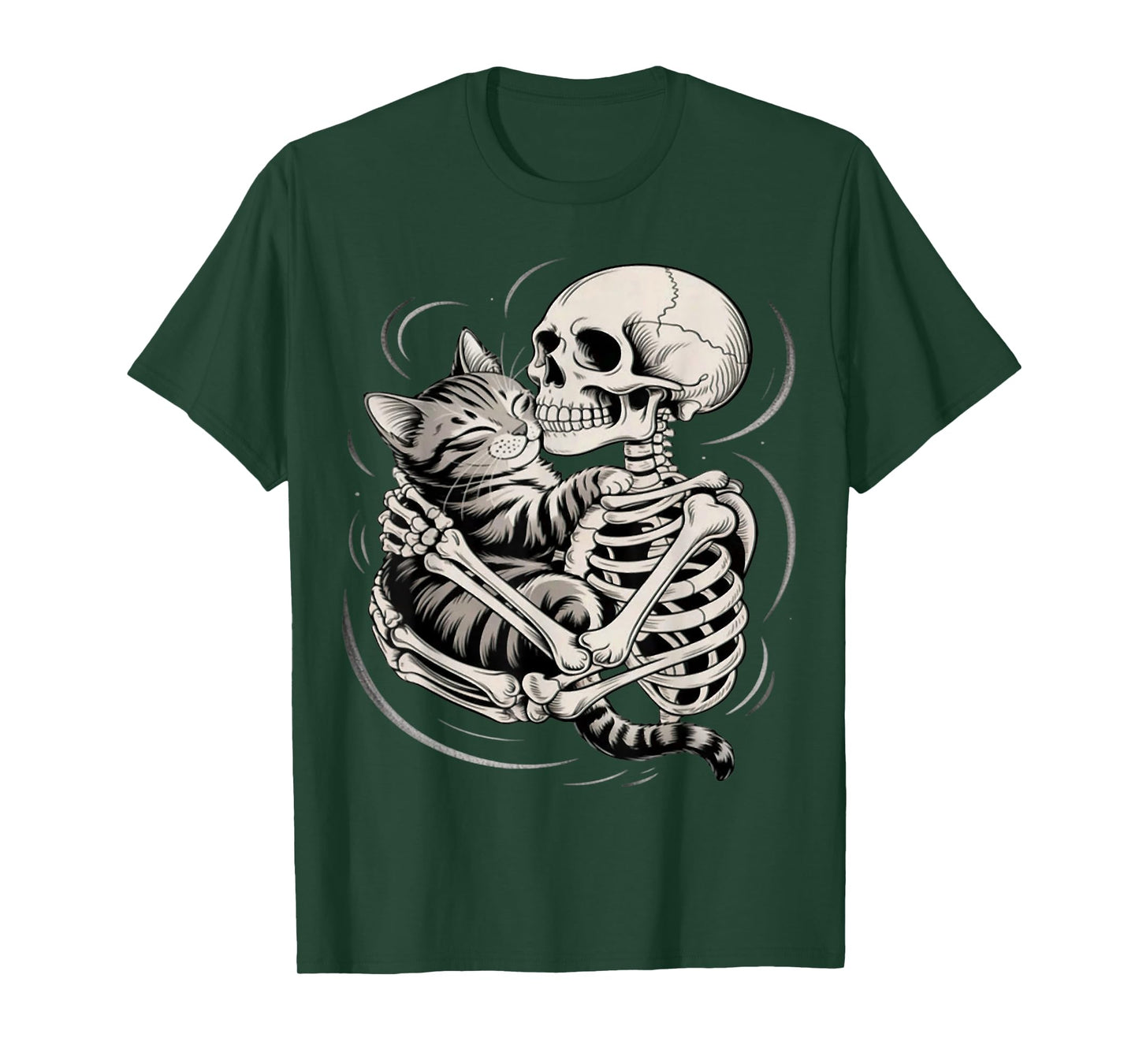 Skeleton Hugging Cat Halloween Cat Lover Cat Mom Dad T-Shirt