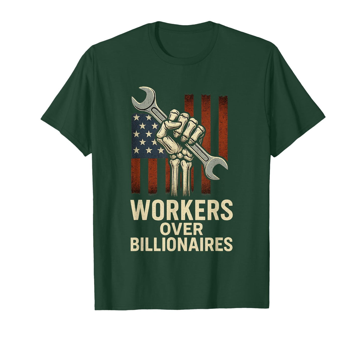 Workers Over Billionaires Skeleton American Flag T-Shirt